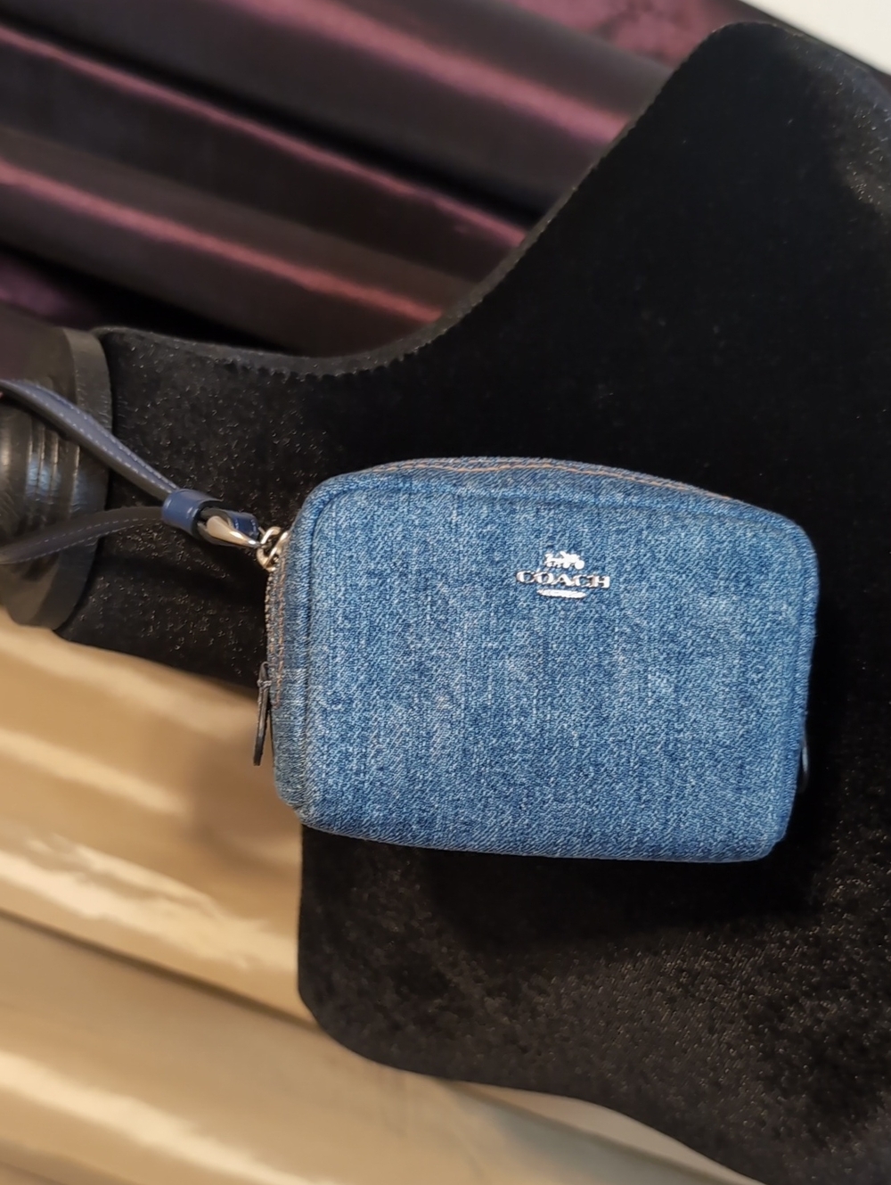 Coach Small Denim Zip Wristlet Pouch in Blue